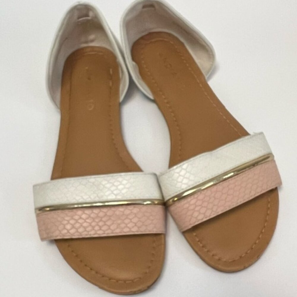 Andiamo Womens Pupil Slide-on Sandals Pink & White with Gold Accent Size 8